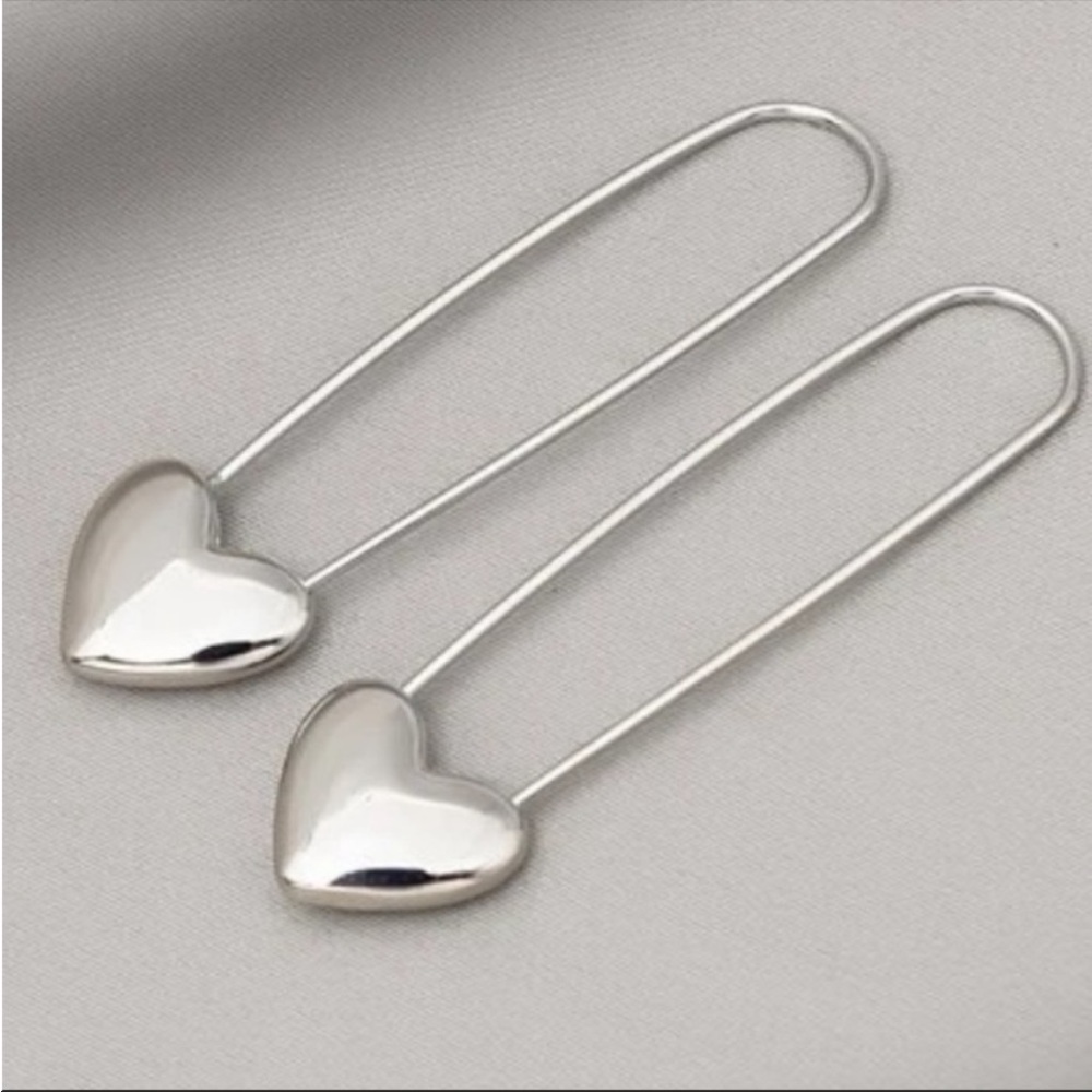 Last pair! NEW! silver heart safety pin earrings